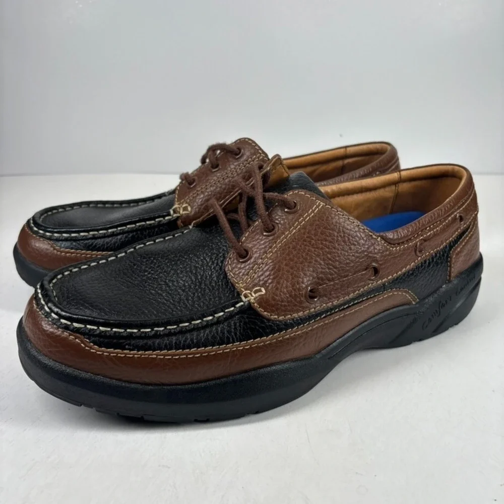 Dr. Comfort Patrick Men's US 11.5W Brown/Black Leather Diabetic Boat Shoes 8560